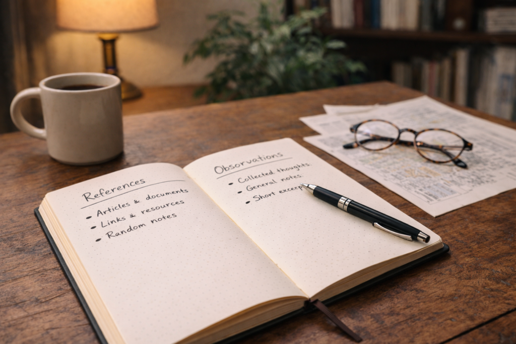 notebook with handwritten notes on a desk